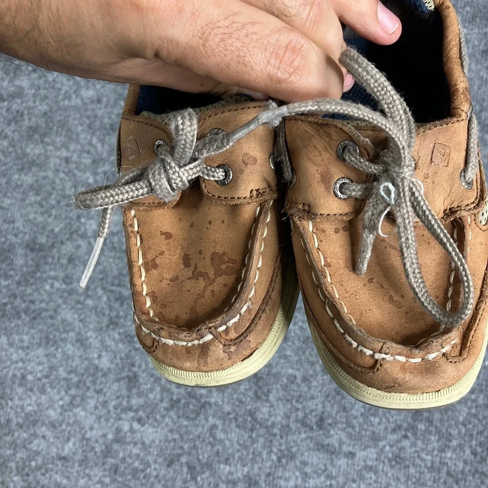 Sperry Boat Shoes Toddler Size 9.5M‎ Brown Leather Mesh Lanyard Casual Loafers